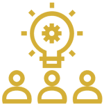 Three people under a light bulb icon.
