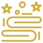 Stylized golden stars and lines design.