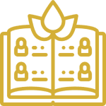 Open book with leaf and profiles.