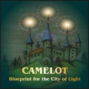 Camelot castle illustration with glowing lights.