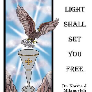 Eagle above chalice with light rays.